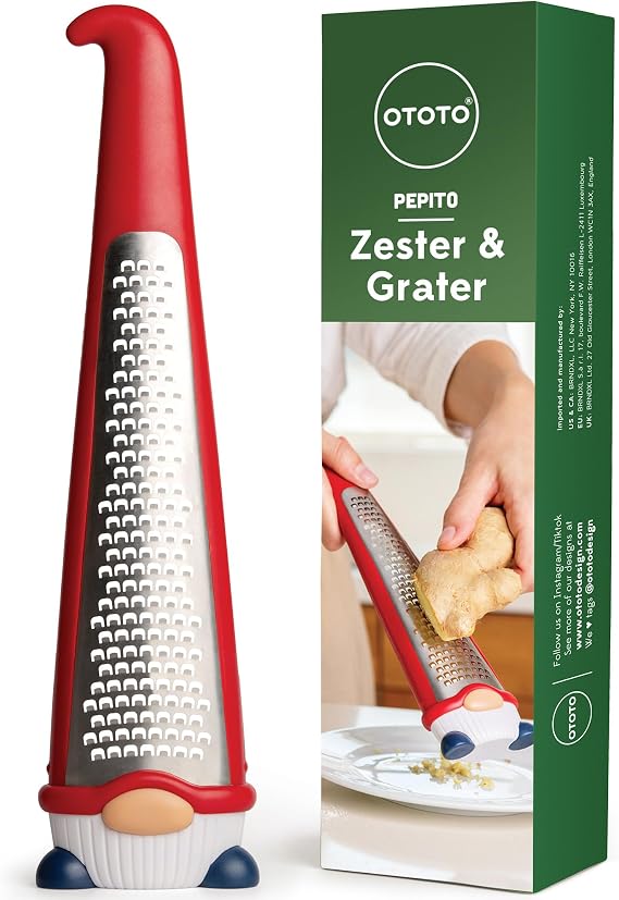 OTOTO Grater - Stainless Steel, BPA Free, Dishwasher Safe, Fun Kitchen Gadget, Vegetable Shredder, Cute Kitchen Gifts & Accessories (Pepito Gnome Grater, Red)