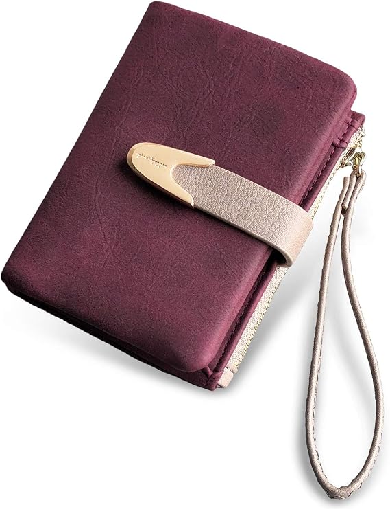Wallets for Women, RFID Wallet, Small, Compact, Bifold Short Wallet, Women's Wallet with Wrist Closure, Coin Purse, Purple, Small