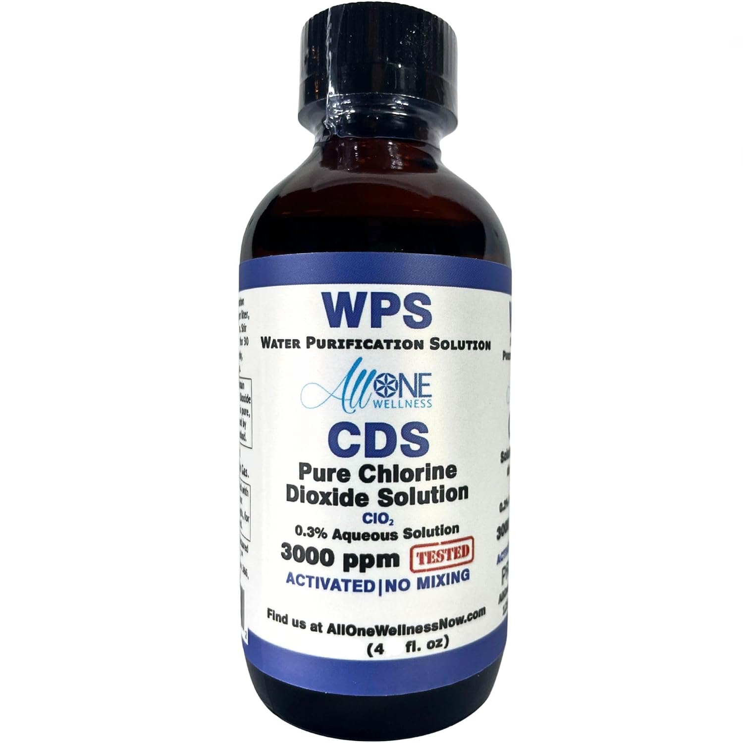 Chlorine Dioxide Pure CDS 3000 PPM ClO2 Glass Water Purification Solution Drops CDS 118 ml 4 oz