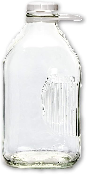 The Dairy Shoppe 2 Qt Heavy Glass Milk Bottle with Handle & Cap, 64 Oz, 1/2 Gal.