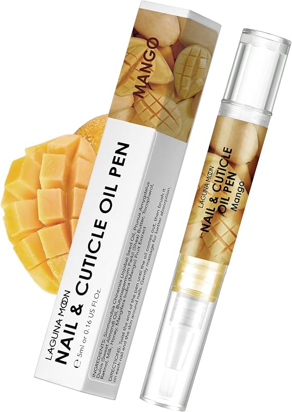Lagunamoon Cuticle Oil Pen for Nail Care, 5ml Nail Oil Pen with Natural Ingredients to Moisturize and Nourish Dry Nails and Cuticles, Cuticle Oil to Prevent Nail Cracking and Hangnails, Mango