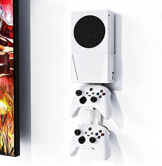 Wall Mount for Xbox Series S - All Metal Vertical Hanging On Wall Near or Behind TV Left/Right, Wall Mount Kit with Detachable Controller Holder