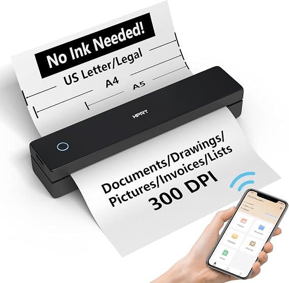 HPRT MT620 Pro Portable Thermal Inkless Printer for iPhone/Android | Supports Thermal Paper, Multi-User Bluetooth, Compatible with iOS/Windows/Laptop for Home/School/Travel, Black & 10sheets