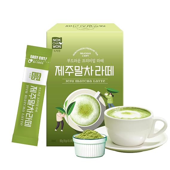 [Nokchawon] Jeju Matcha Latte Smooth and Creamy Sweet Green Tea Latte with Jeju Grown Matcha Powder, drink mix, korean tea, 10 Sticks, 180g (6.35oz)