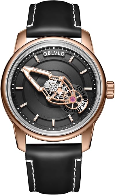 OBLVLO Designer Spacecraft Automatic Watch for Man Mechanical Wristwatch Super Luminous Leather Strap Business Watches JM-SP