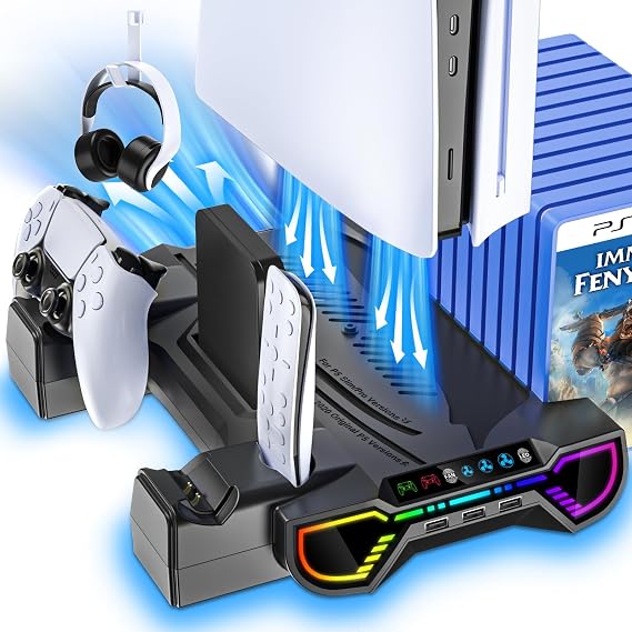 Cooling Stand with Controller Charging Station for PlayStation 5 Console