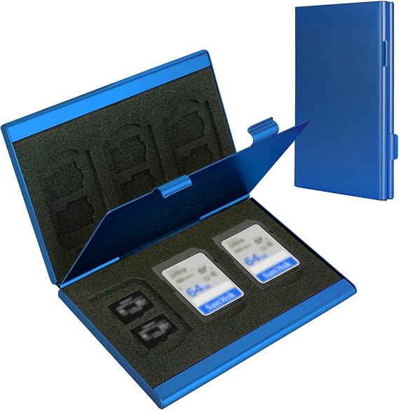 SD Card Holder, SD Card Case, LAVILI CF Memory Card Holder Case Aluminum Alloy Hard Shell, Double-Layer Capacity for 6SD Cards and 12 TF Cards Blue Color