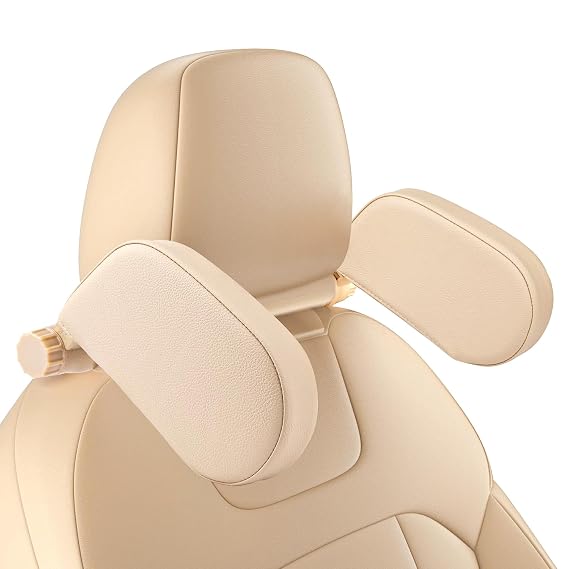 Car Headrest Pillow, Roadpal Adjustable Sleeping Headrest for Car Seat, Head Neck Support Rest Pillows for Kids Adults Travel, Only fit for Car Seat Headrest with Poles (Ivory White)