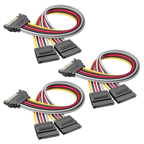 Cable Matters 3-Pack 15-Pin SATA Power Y-Splitter, 8 inches