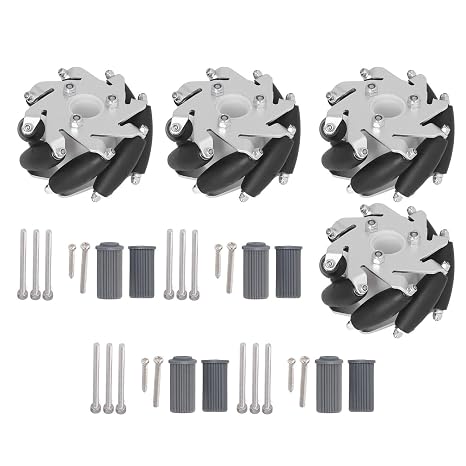 4 PCS Mecanum Wheel, 60mm Omni Directional Wheel Aluminium Smart RC Robot Left Right DIY Wheel Components with Rubber Roller, Car Parts Accessories