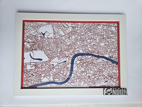 MIA STUDIO Modern City Map, 3D Laser Cut Street Layout Wall Art, Framed with Glass, Amsterdam London New York Series, Three-Layer Mountboard Paper in MDF Frame, Decorative Urban Design (London 1)