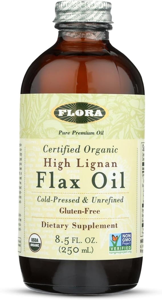 FloraHealth High Lignan Flax Oil, Organic, Cold-Pressed, 8.5 fl. oz. Glass