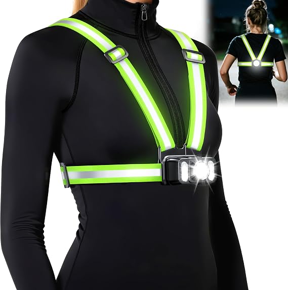 550LM Running Lights for Runners with Side Light, 7 Modes & 360 Reflective Running Vest, IPX4 Waterproof, 45 Adjustable Rechargeable Running Light for Walking/Cycling/Hiking, 4-25H Runtime