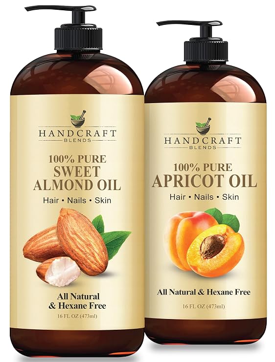 Handcraft Blends Soft & Silky Set: Apricot Kernel Oil and Sweet Almond Oil (2 x 16 Fl Oz) 100% Pure & Natural Premium Carrier Oils for Massage and Skin Care