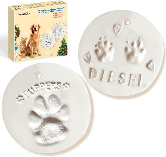 Pet Pawprint for Dogs & Cats (Makes 2) - Dog Paw Keepsake Print Christmas Ornament kit with Safe-Air-Dries Clay
