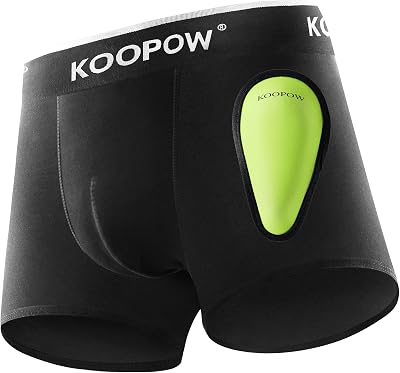 KOOPOW Youth Boys Compression Shorts with Soft Protective Athletic Cup, Boxer Briefs Underwear for Baseball, Football
