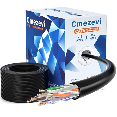 CAT6 Ethernet Cable Bulk 750FT, 23AWG 550MHz Solid CCA UTP Internet Network LAN Wire, High-Speed CAT-6 Cord with RJ45 Connector Accessories, Cat 6 Cable for Gaming, Computers -750 FT, Black