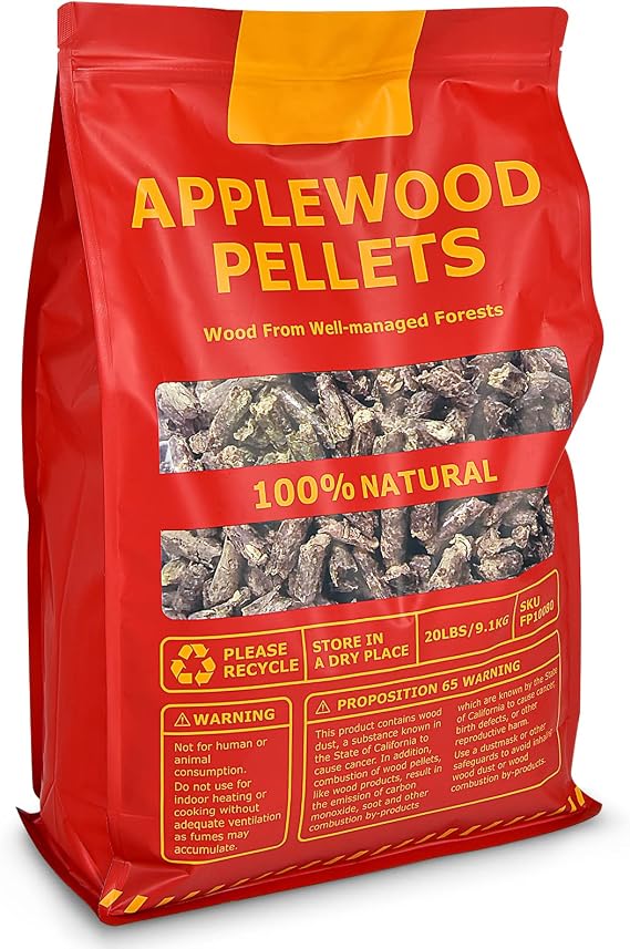 Giantex Premium Apple Wood Pellets, All Natural Hardwood Pellets with Fruity Flavour for Grilling Smoking Bake Roast BBQ, 100% Pure Apple Wood Pellets for Smoker Grill Pizza Oven, 20 lb. Bag