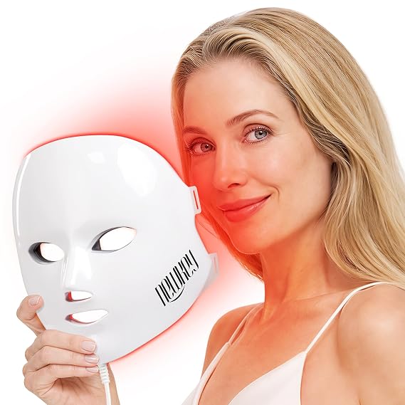 NEWKEY Red Light Therapy Mask for Face Anti Aging 4D Home Use 7 Colors LED Facial Mask Blue Light Therapy for Acne,150 LEDs Photon Skin Care led Mask for Acne Dark Spot wrinkle Reduction,Plug in