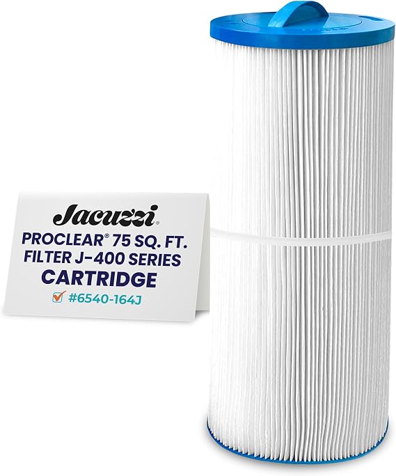 Jacuzzi ProClear 75 Sq Ft Trilobal Polyester Media, Replacement Spa Filter 6540164J, Fits 20022025 J300 Series Hot Tubs, Twist-Off Cap for Mineral Sanitizer Sticks, Maintains Water Clarity