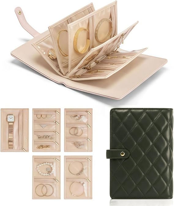 BOOVO Travel Jewelry Organizer Book, Jewelry Storage Case with Clear Zipper Velvet Pouches, Medium Sized Portable Jewelry Organizer Bag for Necklaces, Rings, Earrings, Bracelets (Black)