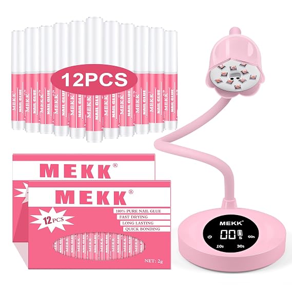 Nail Glue with UV LED Nail Lamp Cordless Flash Cure Gel Nail Lamp,Super Strong Nail Glue for Acrylic Nails Long Lasting,Fast Curing Gel Polish Lamp Auto Sensor 4 Timer Setting,Professional Nail Lamp w