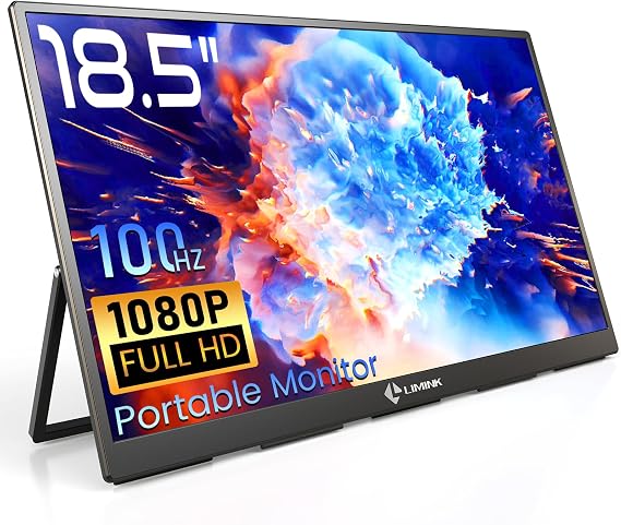 LIMINK 18.5 inch Portable Monitor 100HZ 100% sRGB 1080P FHD IPS Large Portable Monitor for Laptop USB-C HDMI Ultra-Slim HDR Travel Gaming Monitor w/Kickstand & VESA for Mac PC PS4/5 Xbox Switch