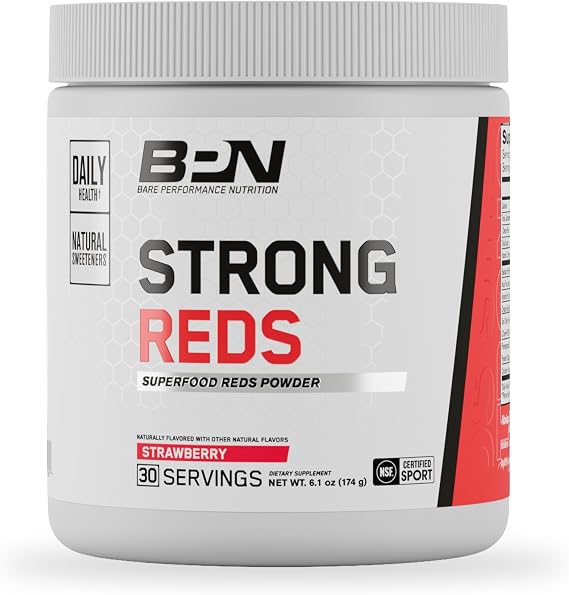BARE PERFORMANCE NUTRITION, BPN Strong Reds Superfood Powder, Digestive Enzymes, Antioxidants, Improved Natural Energy, 30 Servings, Strawberry