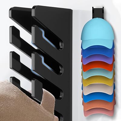 2 Packs Hat Hook Acrylic On Wall - No Drill Baseball Cap Organizer Strong Adhesive Hat Rack for Closet Door Bedroom Organization, Black