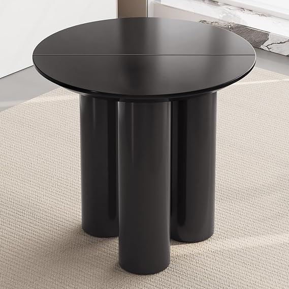 Miuuod 29.92" Black Round Dining Table with Three Stable Legs, Single Side Table for Living Room,Space Saving Coffee Table for 1-4 People,Kitchen Table,