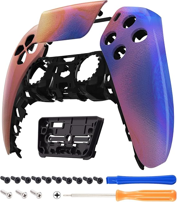 eXtremeRate Purple Red Swirl Touchpad Front Top Shell Compatible with ps5 Controller BDM-010 BDM-020, DIY Replacement Shell Custom Touch Pad Cover Faceplate Compatible with ps5 Controller