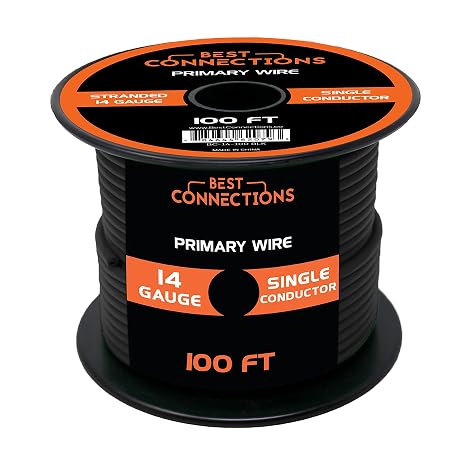 BEST CONNECTIONS Automotive Primary Wire - 100ft Various Color Options | Ideal for Trailer, Speaker, and Lighting Circuits | Durable PrimaryRemote, PowerGround Electrical Wiring 14 Gauge, Black