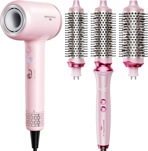 Wavytalk Turblow Pro Fast Drying Hair Dryer Pink and Heatwave Pro Ionic Thermal Brush Set