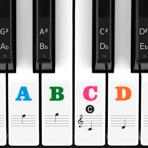 Piano Stickers for Keys, Eison Colorful Piano Keyboard Stickers for 88/61/54/49/37 Full Learning Set, Removable, Leaves No Residue, Multi-Color