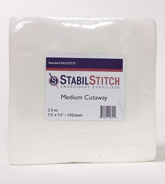 Medium (2.5 oz.) Cutaway 7.5" x 7.5" 250 Pack Embroidery Stabilizer