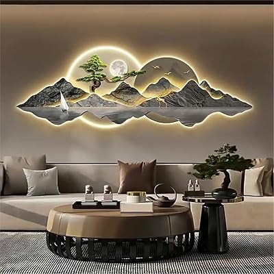 kjhzqb Large 3D Wall Art Decor LED Wall Decoration, lLLuminated Walls Sculpture, Landscape, Mural with Welcoming Pine Tree, Plug-in Power Supply Decorative for Living room, HallA,15.7  47.2IN