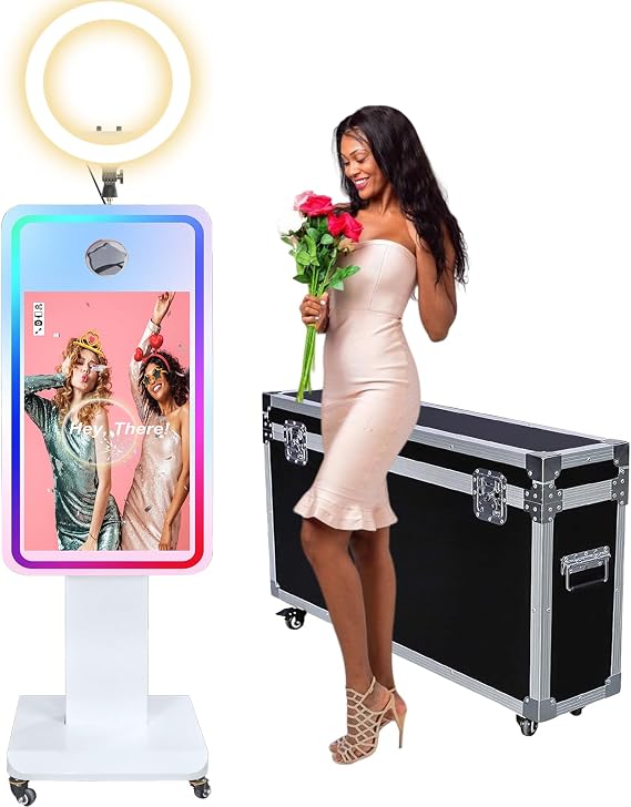 Magic Mirror Photo Booth with 32 inch LCD Touch Screen | Built-in Mini PC, RGB Ring Light, Flight Case, Protable Photo Booth for Party Event Rental (Photo Booth Machine)