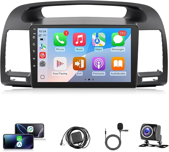 Leadfan Android Car Radio for Toyota Camry 2002 2003 2004 2005 2006 Stereo with Wireless CarPlay Android Auto, 9 Inch IPS Touch Screen Head Unit GPS WiFi Bluetooth FM Mirrorlink SWC+Camera