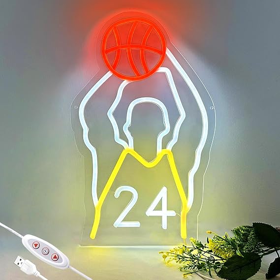 Basketball Neon Sign - Dimmable LED Neon Light for Gaming Room & Birthday Party, Perfect Wall Decor for Home Bar, Christmas & Basketball Fan Gift