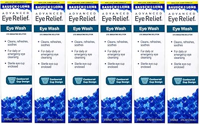 Bausch  Lomb Advanced Eye Relief, Eye Wash Solution, Cleanses, Refreshes, and Soothes for Daily or Emergency Use, 4 Fl Oz Pack of 6
