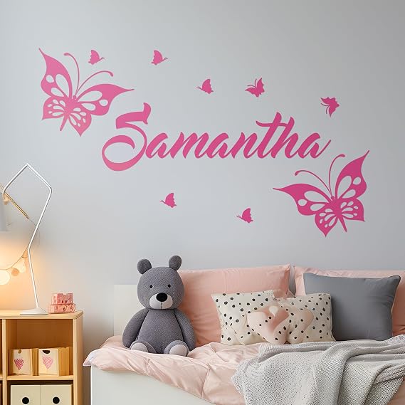 CRYPTONITE Butterflies Baby Room Decor | Custom Name Wall Decal | Butterfly Decorations for Bedroom | Fully Customizable and Non-Toxic | Nursery Wall Decal (Wide 22"x 14" Height)