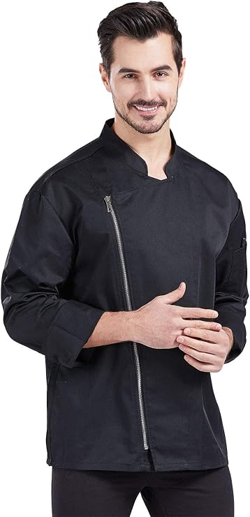Nanxson Unisex Chef Coat Long Sleeve Chef Jacket with Zipper | Zipper closure,Horseshoe sleeves,Cotton and polyester fabric,machine washable,chef uniform for Restaurant Kitchen Cooking