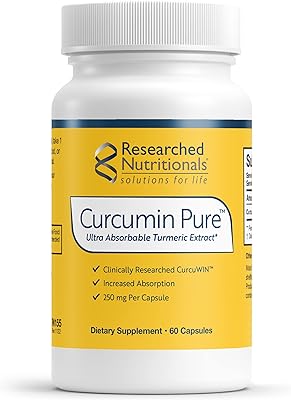 Researched Nutritionals Curcumin Pure - Clinically Researched Curcumin Extract, 46x More Absorbable Than Traditional Turmeric Extract 60 Vegan Turmeric Capsules