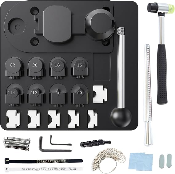 Goyappin Ring Bender Tool for Spoon Rings Heavy Duty Jewelry Ring Bending Tool Kit with Mandrel, Sizer Gauge, Nylon Dies, Hammer & Polishing Tools Ring Maker Machine for DIY Jewelry Craft