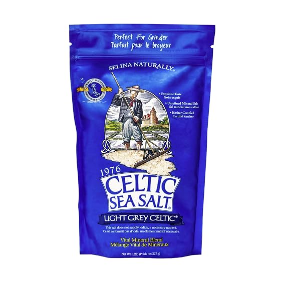 Celtic Sea Salt Light Grey Coarse, Unrefined Mineral Salt, 8 oz Bag | Hand-harvested whole crystals with 70+ trace minerals for hydration, finishing, and cooking; lab tested, no additives
