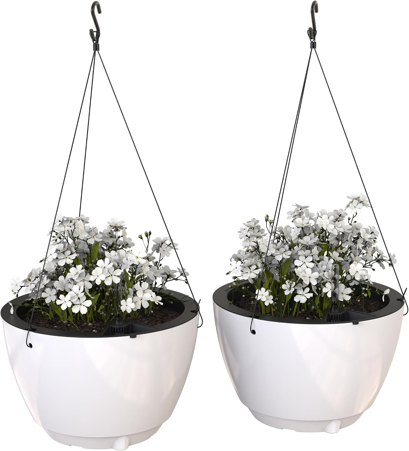 Mayne Caprio 2-Pack Large 14in Durable Self Watering Hanging Planter - White - Includes Water Level Indicator and Optional Drainage for IndoorOutdoor Use 3886-W