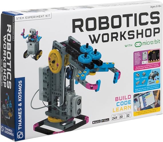 Thames & Kosmos Robotics Workshop with Micro:Bit, STEM Learning and Experiment Kit, Coding and Programming Kit for Adults and Kids, Utilises MakeCode App to Learn Python and JavaScript, Ages 8+