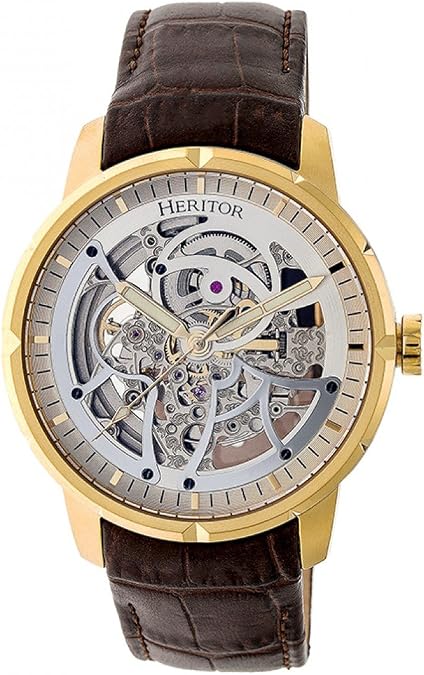 HERITOR Ryder Automatic Watch for Men 44mm Mens Skeleton Watch with Jeweled Automatic Movement, 316L Stainless Steel Case, Sapphire-Coated Mineral Crystal, Stainless Steel & Leather Bracelet