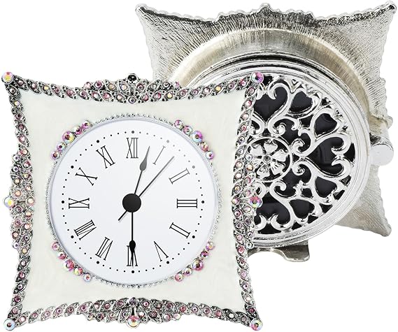 KEYPOWER Small Table Clock Quartz Analog Desk Clock Enamel with Crystal Diamond Decorative Frame,for Home Bedroom Living Room (Crystal)