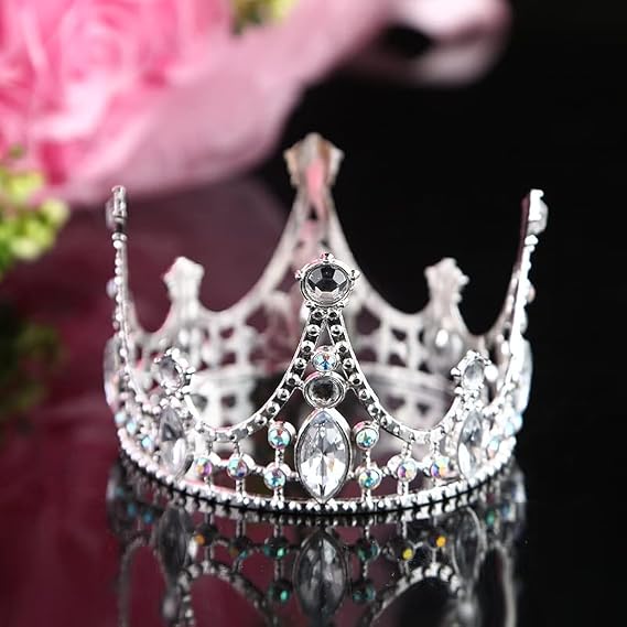Shining Rhinestone Metal Crown Cake Topper Birthday Wedding Decor Supply For Birthday Party Decoration Supplies Baby Princess Shower Party Decoration (Silver)